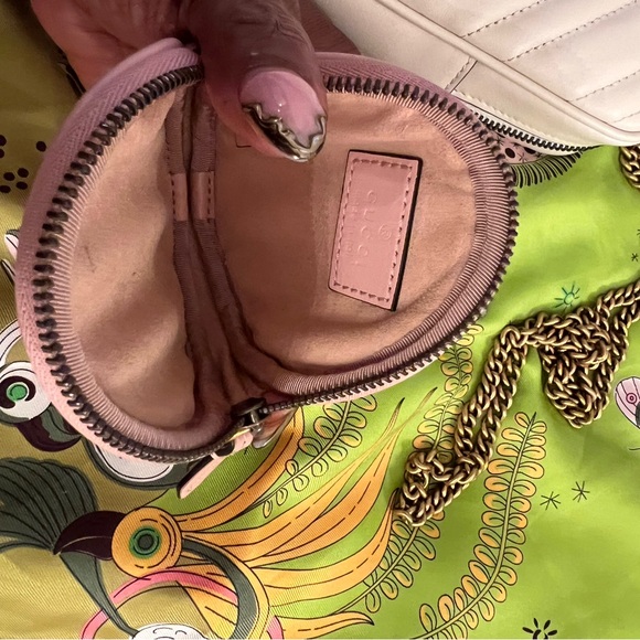 AUTHENTIC GUCCI GG Marmont Mini leather cream white pouch w/soft pink coin purse - Picture 6 of 14